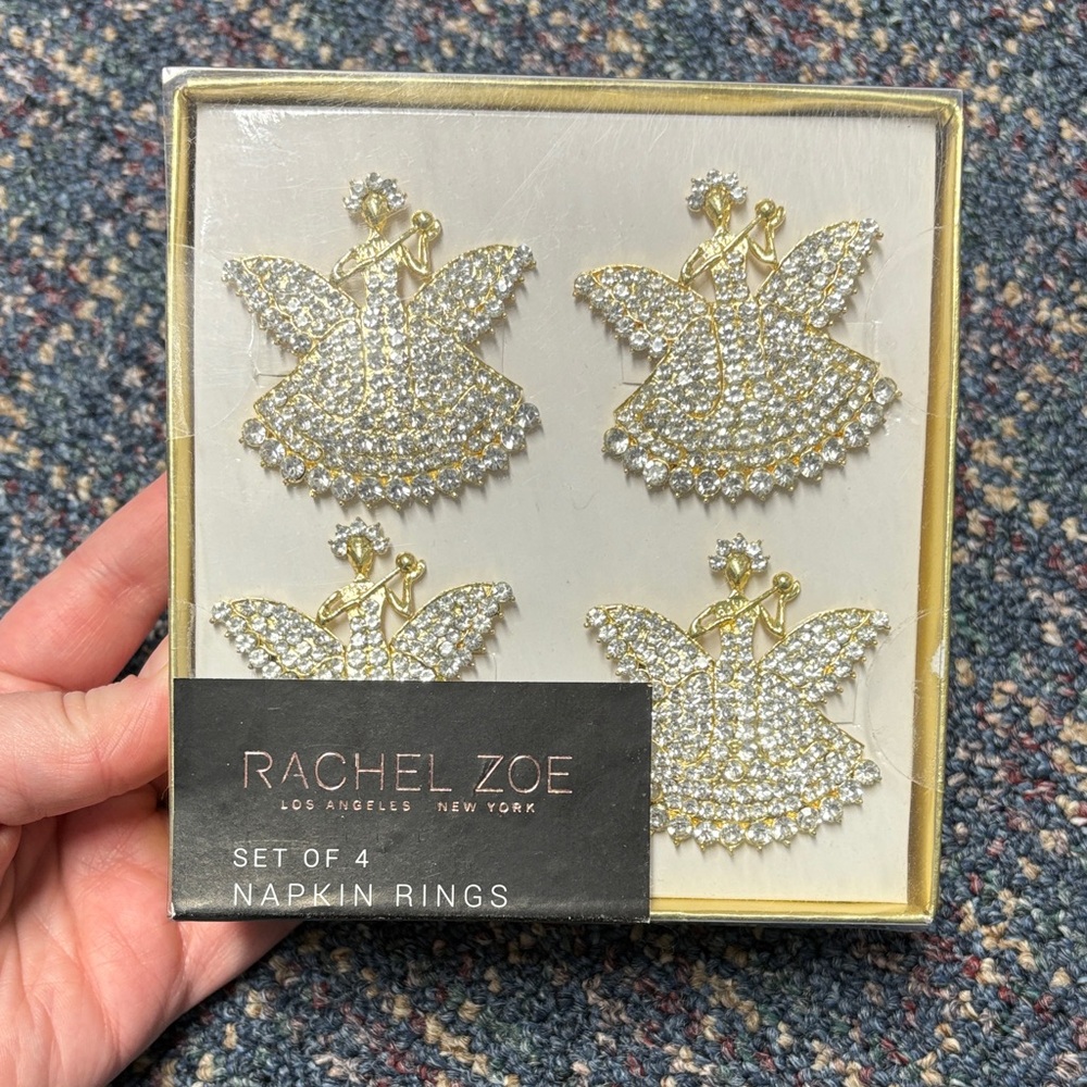 NIB Rachel Zoe Gold and Silver Angel Napkin Rings